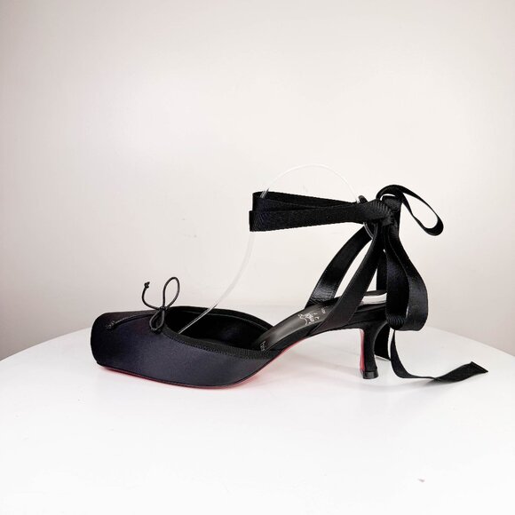 Louboutin Cassia 55 black satin kitten heel ballet pumps - Picture 1 of 8